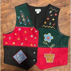 Womens XL VTG Stonebridge Colorblock Embroidered Floral Vest